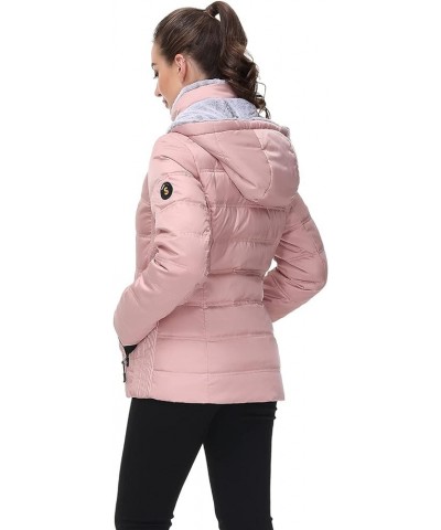 Women Down Puffer Jacket with Hood Hooded Winter Down Puffer Coat for Women with Faux-Fur Hood & Collar Pink $34.86 Jackets