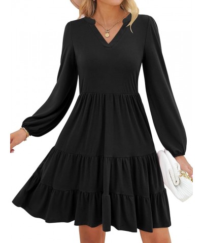 Women's 2023 Casual Fall Dress Long Sleeve V Neck Knee Length Flowy Tiered Cute Babydoll Dresses with Pockets Black $25.19 Dr...