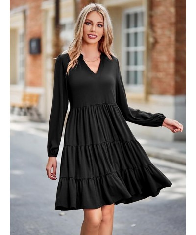 Women's 2023 Casual Fall Dress Long Sleeve V Neck Knee Length Flowy Tiered Cute Babydoll Dresses with Pockets Black $25.19 Dr...