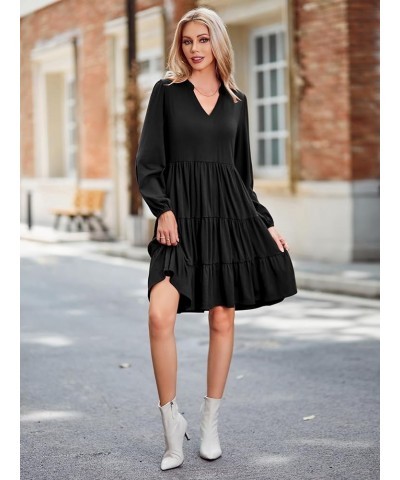 Women's 2023 Casual Fall Dress Long Sleeve V Neck Knee Length Flowy Tiered Cute Babydoll Dresses with Pockets Black $25.19 Dr...