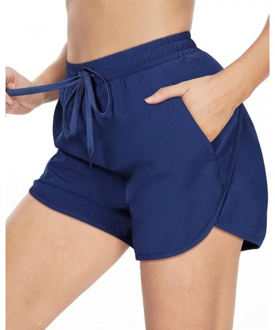 Women's 3" Inseam Quick Dry Swim Shorts with Pockets High Waist Board Shorts with Liner UPF 50+ Bathing Shorts 3 inch Navy Bl...