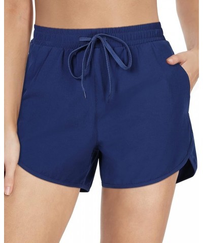 Women's 3" Inseam Quick Dry Swim Shorts with Pockets High Waist Board Shorts with Liner UPF 50+ Bathing Shorts 3 inch Navy Bl...