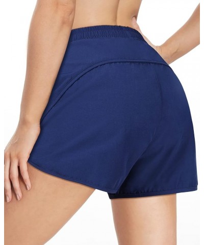 Women's 3" Inseam Quick Dry Swim Shorts with Pockets High Waist Board Shorts with Liner UPF 50+ Bathing Shorts 3 inch Navy Bl...