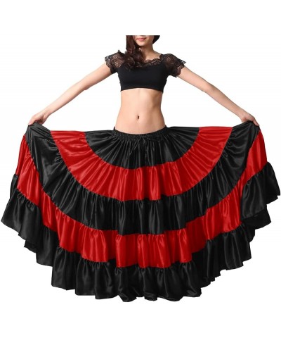 Women's Satin 25 Yard 5 Tiered Gypsy Belly Dance Skirt Flamenco Black / Red $26.84 Skirts