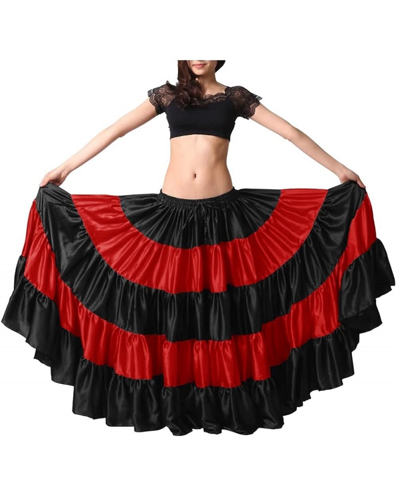 Women's Satin 25 Yard 5 Tiered Gypsy Belly Dance Skirt Flamenco Black / Red $26.84 Skirts