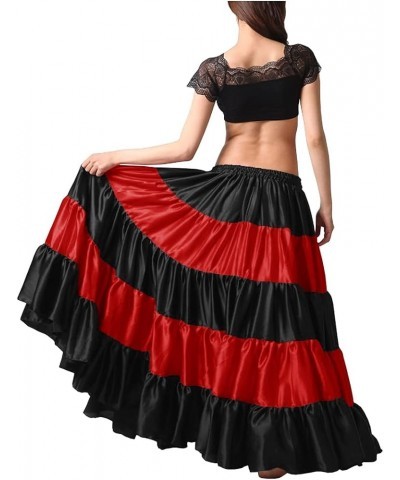 Women's Satin 25 Yard 5 Tiered Gypsy Belly Dance Skirt Flamenco Black / Red $26.84 Skirts