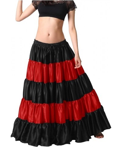 Women's Satin 25 Yard 5 Tiered Gypsy Belly Dance Skirt Flamenco Black / Red $26.84 Skirts