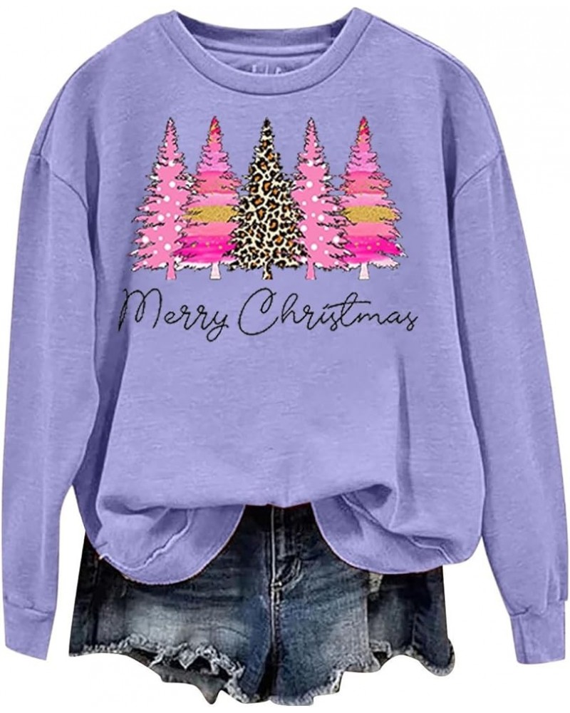 Womens Oversized Sweatshirt Merry Christmas Pullover Tops Plus Size Xmas Tree Print Christmas Sweatshirts Shirts G04-purple $...