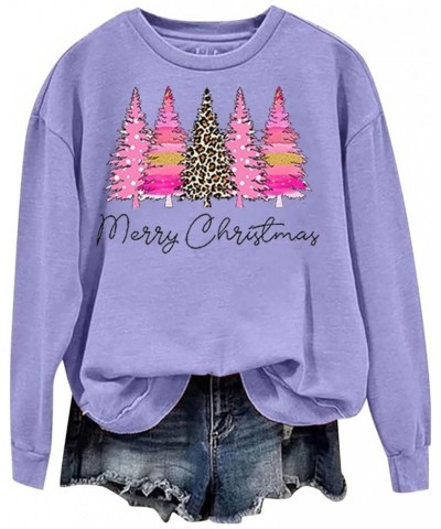 Womens Oversized Sweatshirt Merry Christmas Pullover Tops Plus Size Xmas Tree Print Christmas Sweatshirts Shirts G04-purple $...