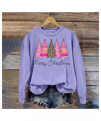 Womens Oversized Sweatshirt Merry Christmas Pullover Tops Plus Size Xmas Tree Print Christmas Sweatshirts Shirts G04-purple $...