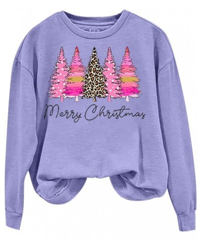 Womens Oversized Sweatshirt Merry Christmas Pullover Tops Plus Size Xmas Tree Print Christmas Sweatshirts Shirts G04-purple $...