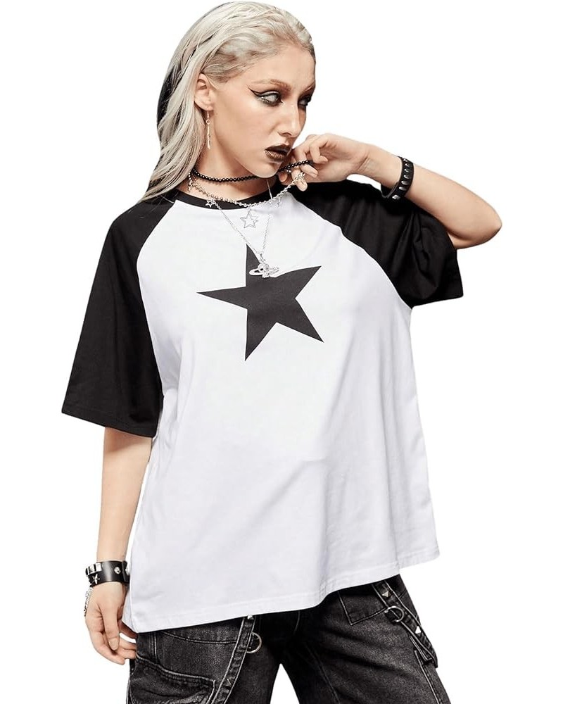 Women's Graphic Print Round Neck T Shirt Short Sleeve Crop Tee Tops Long Black White $14.99 T-Shirts