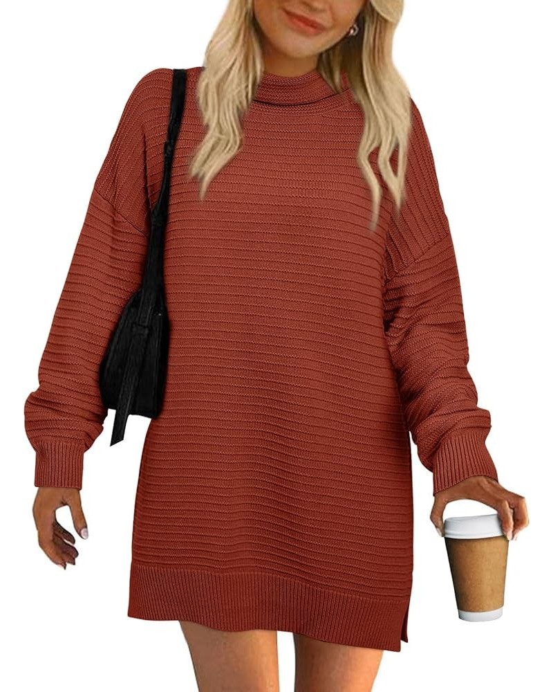 Women's Oversized Turtleneck Pullover Sweaters Tunic Dress Caramel $18.87 Sweaters