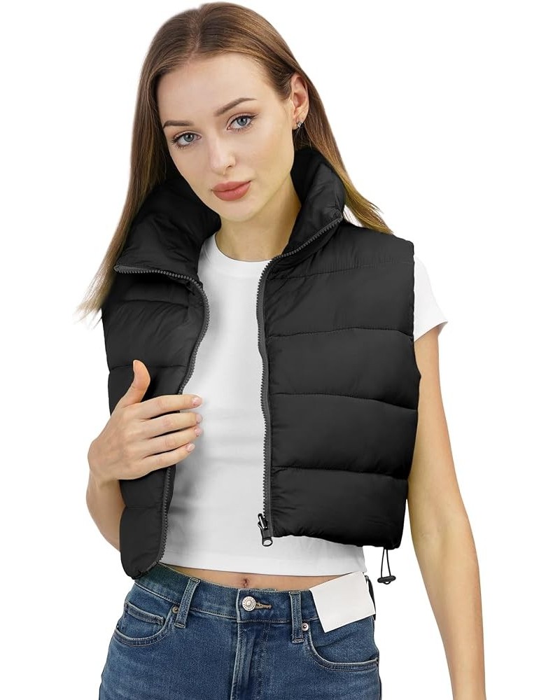 Women's Winter Cropped Puffer Vest Lightweight Sleeveless Cute Outerwear Puffer Vest Black Vest $11.39 Jackets