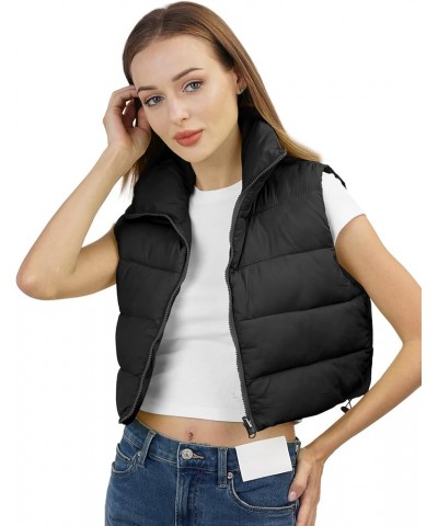 Women's Winter Cropped Puffer Vest Lightweight Sleeveless Cute Outerwear Puffer Vest Black Vest $11.39 Jackets