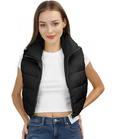 Women's Winter Cropped Puffer Vest Lightweight Sleeveless Cute Outerwear Puffer Vest Black Vest $11.39 Jackets