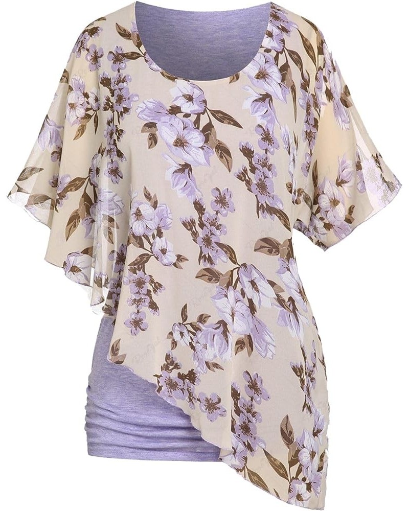 Rosegal Plus Size Women Overlay Double-layered Flowy Top Poncho Blouse Top Capelet Top Light Purple_1 $19.27 Blouses