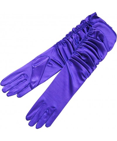 Gathered Shiny Stretch Satin Dress Gloves-One Size Fits Most Purple $9.89 Dresses