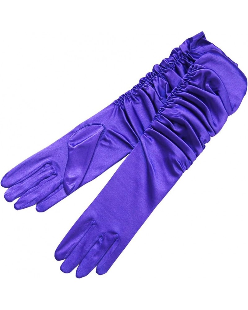 Gathered Shiny Stretch Satin Dress Gloves-One Size Fits Most Purple $9.89 Dresses