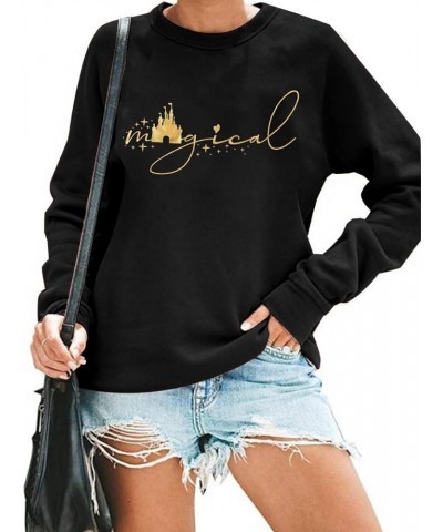 UNIQUENOE Magic Kingdom Sweatshirts For Women Magical Tshirt Family Vacation Tee Castle Graphic Short Sleeve Tops Black $18.1...