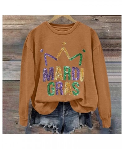 Casual I'M Just Here Comfy Sweatshirt Women's Monogram Lobster Print Crew Neck Long Sleeve Simple Tops Brown-d $5.19 Shirts