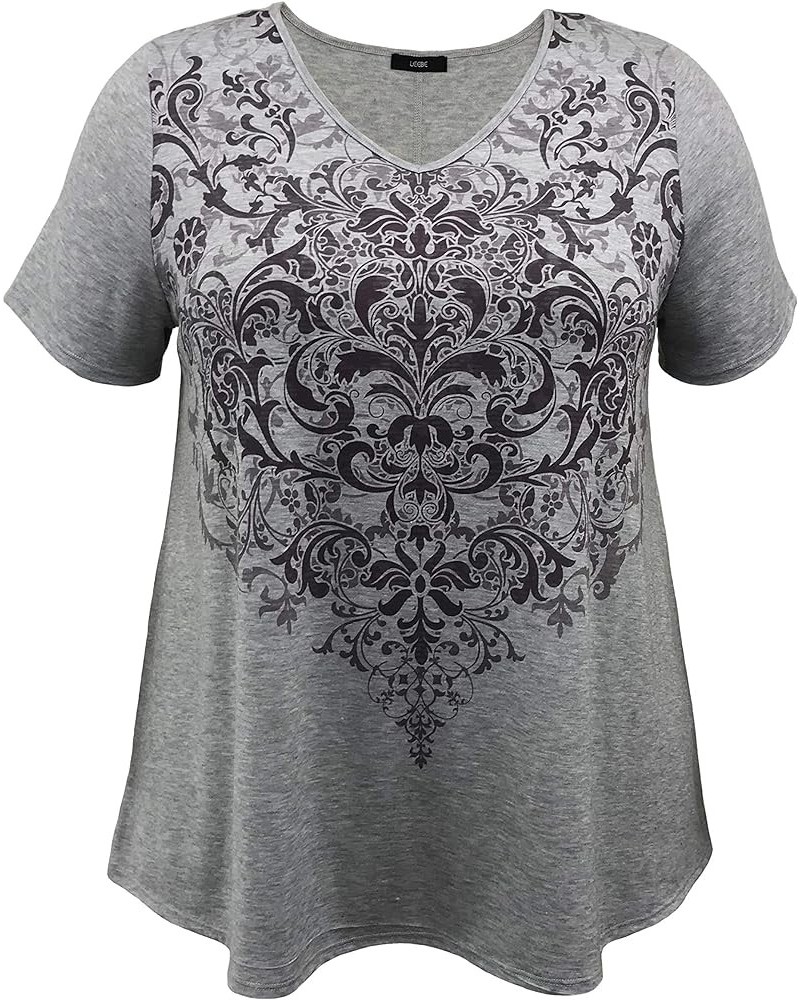 Women and Plus Size Short Sleeve Printed Swing Tunic Top (Small-5X) Purple Paisley / Grey $11.06 Tops