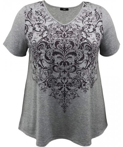 Women and Plus Size Short Sleeve Printed Swing Tunic Top (Small-5X) Purple Paisley / Grey $11.06 Tops