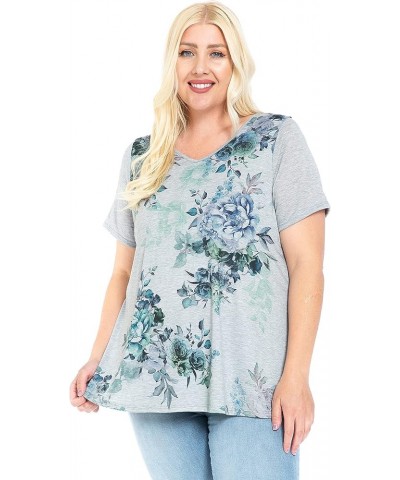 Women and Plus Size Short Sleeve Printed Swing Tunic Top (Small-5X) Purple Paisley / Grey $11.06 Tops