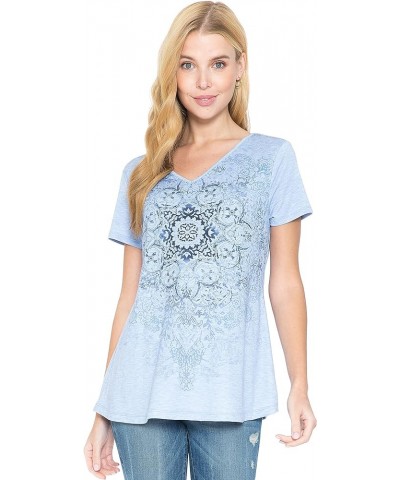 Women and Plus Size Short Sleeve Printed Swing Tunic Top (Small-5X) Purple Paisley / Grey $11.06 Tops