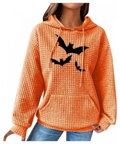 Waffle Hoodie for Women,Halloween Bat Casual Pullover Sweatshirts Drawstring Hooded Basic Sweatshirt Fall 2023 1-orange $10.2...