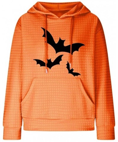 Waffle Hoodie for Women,Halloween Bat Casual Pullover Sweatshirts Drawstring Hooded Basic Sweatshirt Fall 2023 1-orange $10.2...