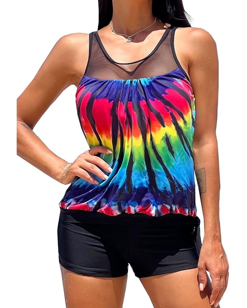 Tankini Swimsuits for Women Modest Bathing Suits Two Pieces Tummy Control Tank Tops with Boyshorts Multicolored $17.52 Swimsuits