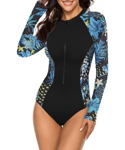 Women's Long Sleeve Rash Guard UV Protection Zipper Printed Surfing One Piece Swimsuit Bathing Suit Z12 Blue Floral $16.79 Sw...