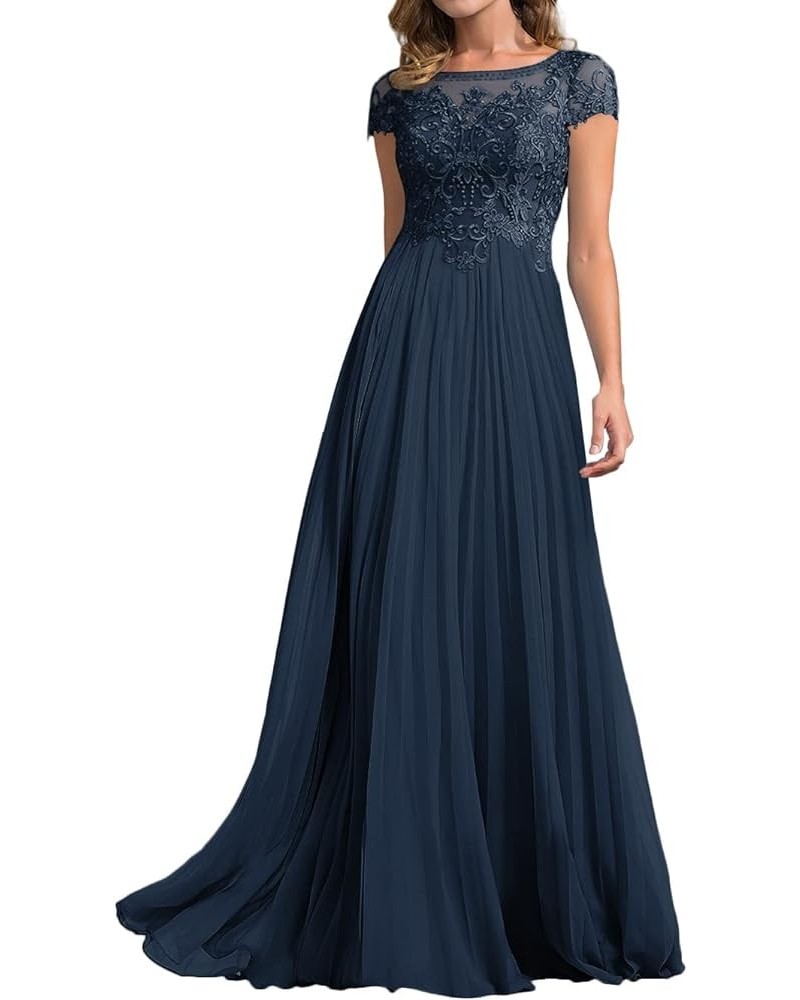 Women's Lace Applique Chiffon Mother of The Bride Dress 1/4 Sleeves Mother of Groom Dress for Wedding A Line Deep Navy $36.28...