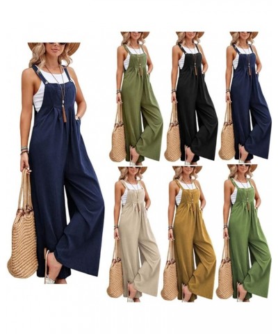 Jumpsuits for Women Summer Dressy Summer Casual Rompers Sleeveless Loose Strap Baggy Overalls with Pockets 2023 Blue $7.01 Ov...