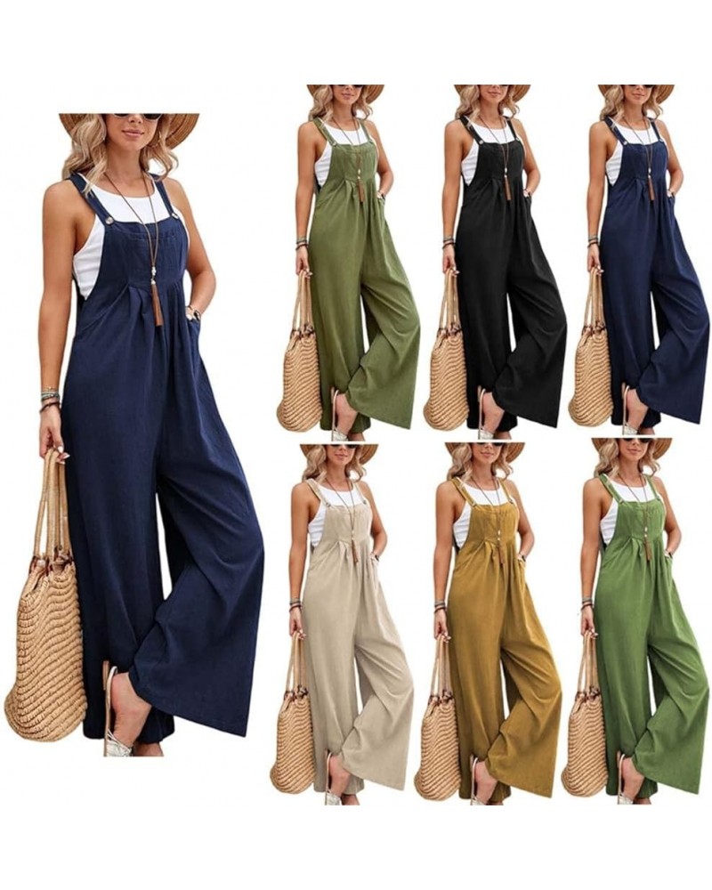 Jumpsuits for Women Summer Dressy Summer Casual Rompers Sleeveless Loose Strap Baggy Overalls with Pockets 2023 Blue $7.01 Ov...