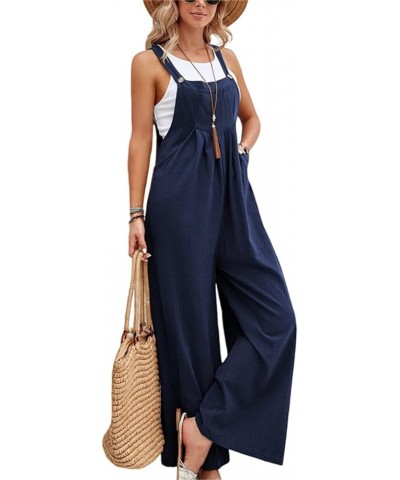 Jumpsuits for Women Summer Dressy Summer Casual Rompers Sleeveless Loose Strap Baggy Overalls with Pockets 2023 Blue $7.01 Ov...