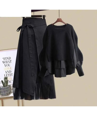 Spring And Autumn Women's Suit Korean Splicing Fake Two-Piece Top Casual Skirt Two-Piece Set Gray9 Coat $31.28 Suits