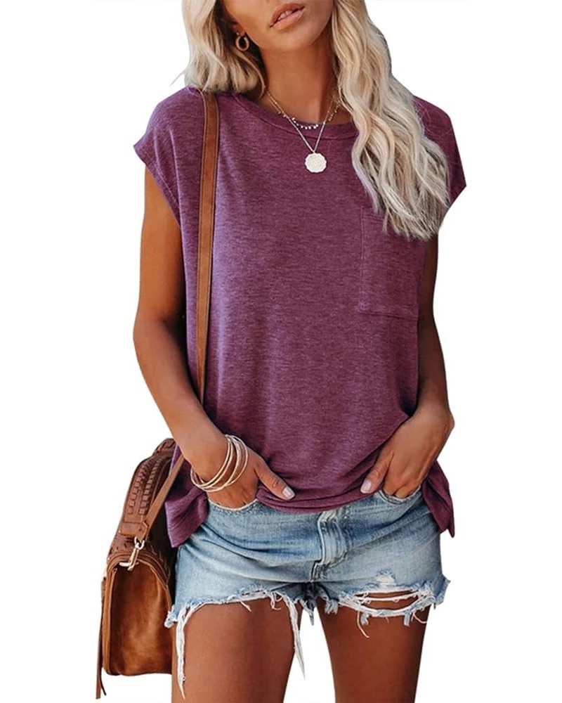 Women's Short Sleeve Tunic Tops 2024 Basic Loose T Shirts Solid Color Batwing Sleeve Casual Tee Wine $13.33 Tops