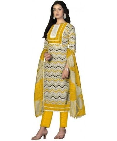 Striwaa Ready to Wear Indian Women Cotton Fabric Churidar Designer Salwar Suit for Women with Matching Dupatta Yellow8 $29.70...