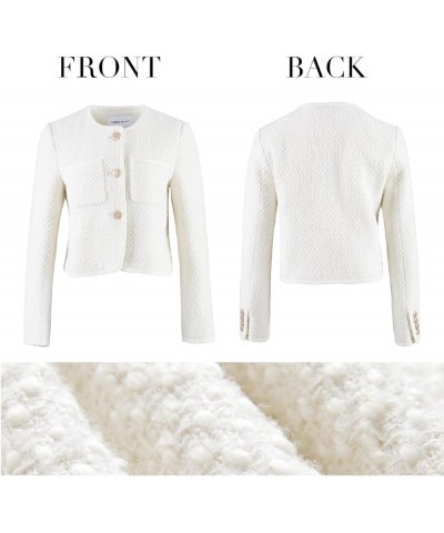 Women's Long Sleeve Cropped Tweed Jacket with Pocket Elegant Slim Fit Work Office Business Short Tweed Blazer White $45.11 Bl...