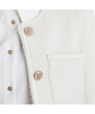 Women's Long Sleeve Cropped Tweed Jacket with Pocket Elegant Slim Fit Work Office Business Short Tweed Blazer White $45.11 Bl...