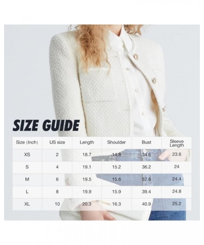 Women's Long Sleeve Cropped Tweed Jacket with Pocket Elegant Slim Fit Work Office Business Short Tweed Blazer White $45.11 Bl...