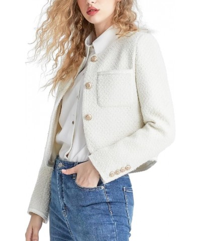 Women's Long Sleeve Cropped Tweed Jacket with Pocket Elegant Slim Fit Work Office Business Short Tweed Blazer White $45.11 Bl...