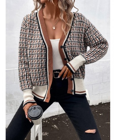 Women's Plaid V Neck Button Down Color Block Casual Loose Cardigan Sweater Multicolor Large $11.99 Sweaters