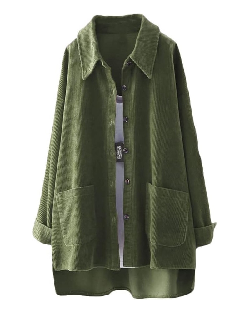 Women's Corduroy Shirt Jacket Casual Long Sleeve Coat Button Down Outerwear Tops Army Green $18.80 Blouses