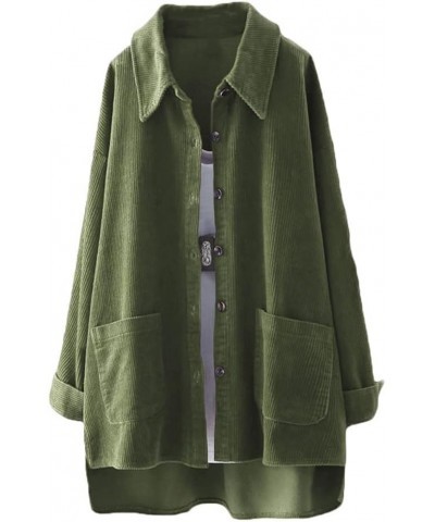 Women's Corduroy Shirt Jacket Casual Long Sleeve Coat Button Down Outerwear Tops Army Green $18.80 Blouses