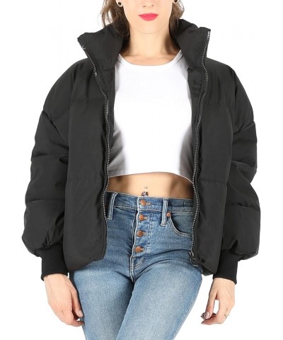 Puffer Jackets for Women Baggy Warm Stand Collar Long Sleeve Full Zip Short Puffy Down Jacket Coat Black $20.56 Jackets