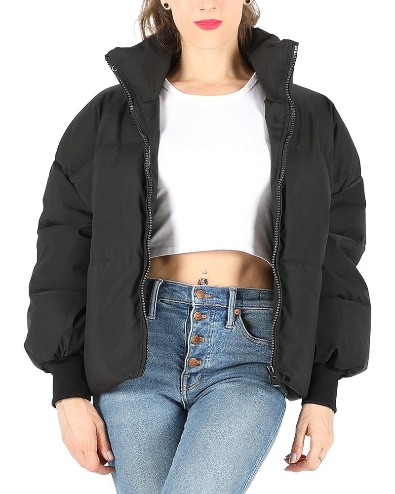 Puffer Jackets for Women Baggy Warm Stand Collar Long Sleeve Full Zip Short Puffy Down Jacket Coat Black $20.56 Jackets