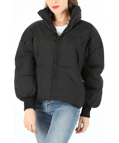 Puffer Jackets for Women Baggy Warm Stand Collar Long Sleeve Full Zip Short Puffy Down Jacket Coat Black $20.56 Jackets